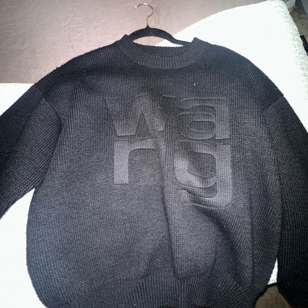 Alexander Wang Black Crewneck Sweater with Textural Graphics